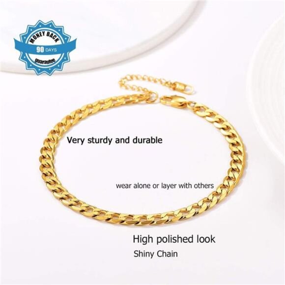 Stainless Steel Chain Anklets for Women, Silver/Gold Tone, Ankle Bracelets - Picture 6 of 7